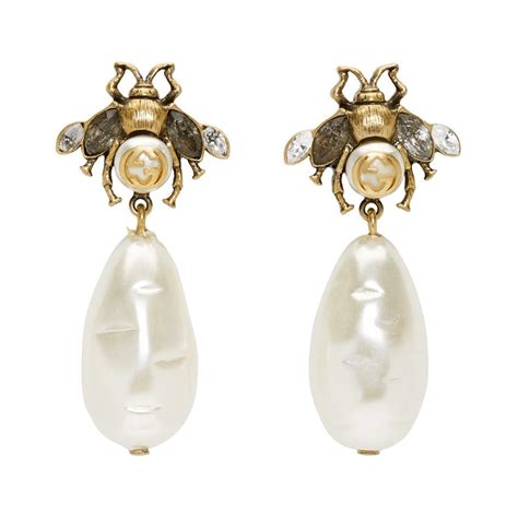 gucci bee pearl earrings|Gucci Bee Earrings With Drop Pearls .